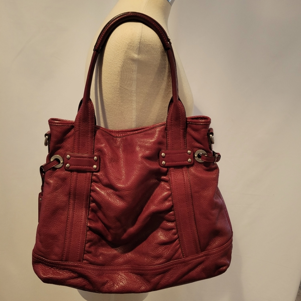 B. Makowsky Deep Red Pebbled Leather Bag EUC Silver Hardware